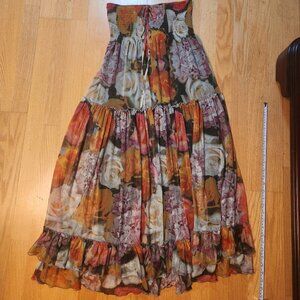 Lapis Anthropologie Women's Floral Roses Dress M Boho Tube Tiered Fairy Cottage